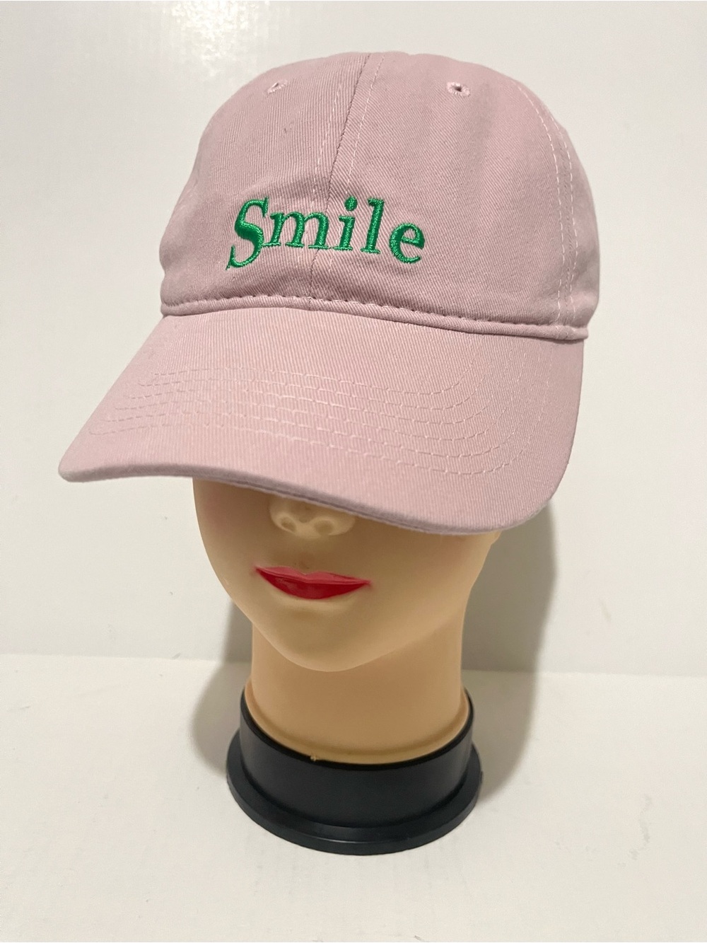 Smile Embroidered Pink Kids Baseball Cap